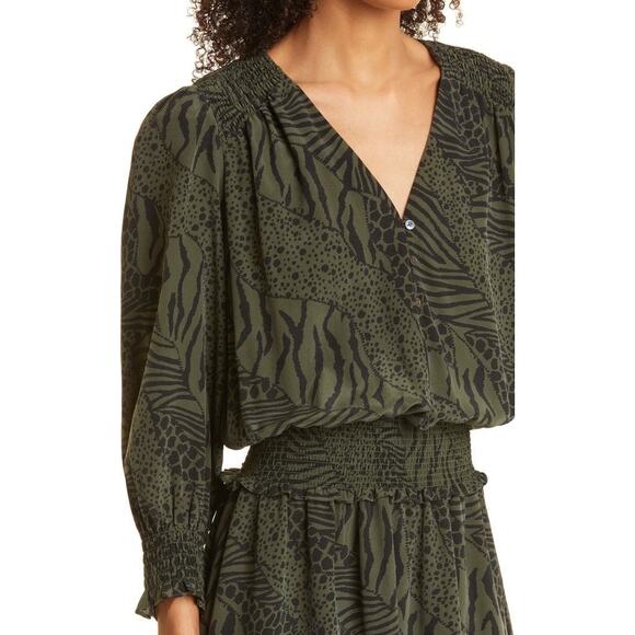 Rails Zana Animal Print Smocked Long Sleeve Minidress Size Large New with Tags - Picture 2 of 8